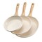 3-Piece Beige Nonstick Frying Pan Set with Aluminum Body and Heat-Resistant Handles